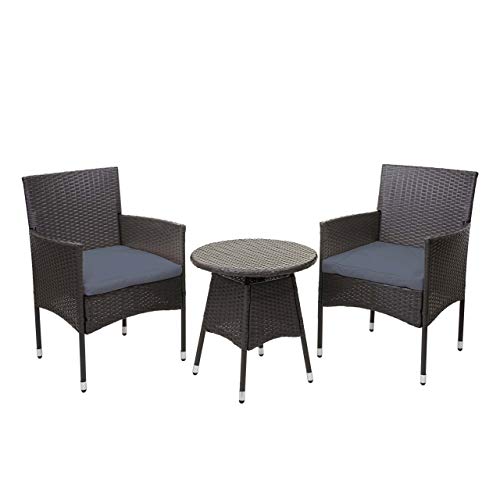 Mendler Salottino polyrattan HWC-G27 tavolino con 2X poltrone Grigio Cuscini Grigi