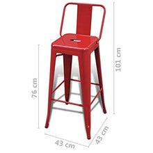 Set di 6 sgabelli da Bar, Sedile con Schienale per Cucina, Sala da Pranzo, Pub, bistrot, Barra in Acciaio Nero