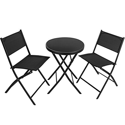 TecTake 402936 - Bistro Set Mobili da Giardino, Tavolo con Piano in Vetro e 2 Sedie, Robusta Intelaiatura in Acciaio, Montaggio e Smontaggio Super rapido