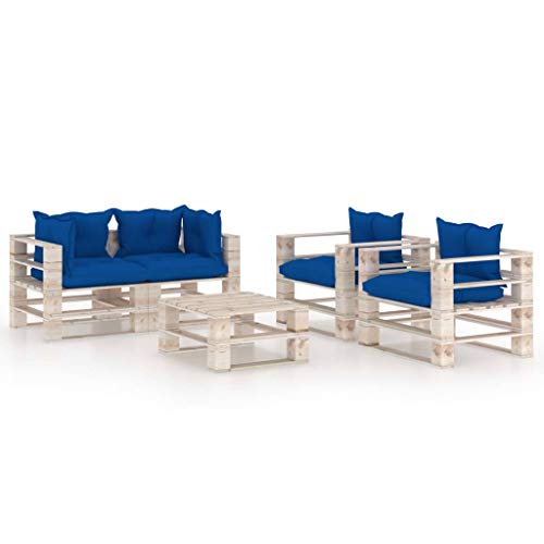 SKM Set Divani da Giardino Pallet 5 pz con Cuscini in Legno di Pino (126.24kg)
