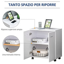 HOMCOM Mobile porta TV in legno con Ruote e 2 ante Console Cassettiera 60x35x65cm (Bianco Violaceo
