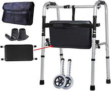 Anziani Walker Quattro Zampe Walker con Ruote e Pelle Morbida Seduta in Canna Sedia Leggera Antiscivolo Pieghevole