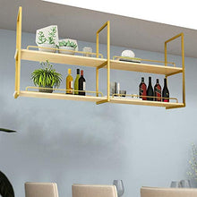 Scaffale Decorativo per Soffitto in Ferro Stile Europeo da Appendere Scaffale da Soffitto in Legno Massello da Appendere ， Ripiani per Bar/Ristoranti/Cucine ， Oro/Nero