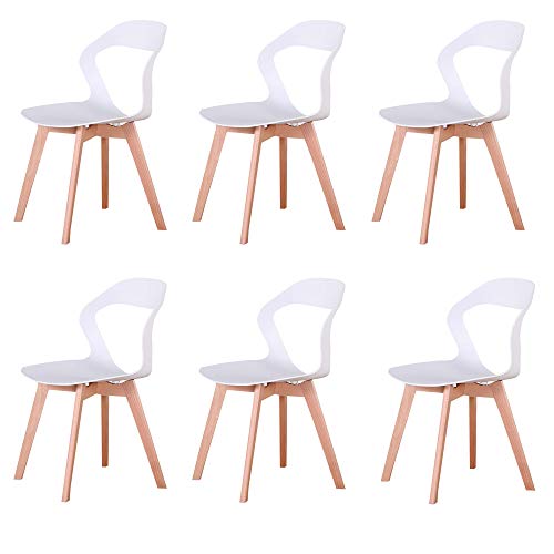 GroBKau - Set di 6 sedie da pranzo in plastica per soggiorno, sala da pranzo, ufficio, sala riunioni, ristorante, ecc. (bianco-6)