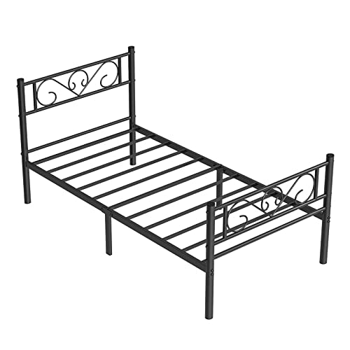 VASAGLE Struttura Letto Singolo, Letto a Doghe in Metallo per Materassi di 190 x 90 cm, per Stanza di Ospiti, Montaggio Facile, per Spazi Piccoli, Nero RMB061B01