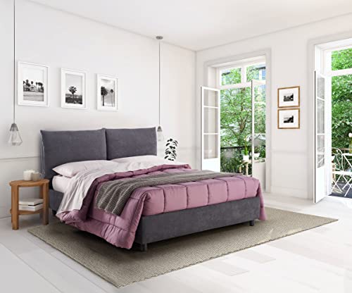 Evergreenweb-Letto Contenitore matrimoniale Imbottito sfoderabile Moderno e di design con rete a doghe legno per Materassi Matrimoniale, Elegante Testiera con Doppi Cuscini (Grigio, 160x195)