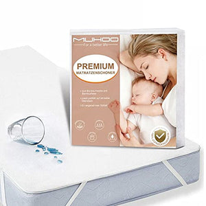 MUHOO Coprimaterasso Impermeabile 140 x 200 cm (140 x 190 cm), Coprimaterasso Una Piazza e Mezza, Coprimaterasso in Cotone e Bambu con 4 Elasticizzati, Antiacaro/Traspirante