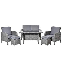 Outsunny Salotto da Giardino Set 6 Pz con Divano e Poltrone da Esterno, Mobili da Giardino in Rattan Grigio