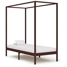 BIGTO - Struttura letto a baldacchino in legno di pino massiccio, per camera da letto, 90 x 200 cm, colore: Marrone scuro