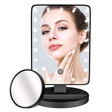 Specchio per Il Trucco con luminosita Regolabile con Touch Screen Con lente d'ingrandimento 10X, 22 LED Rotazione 180° Specchi da Tavolo Specchio con Luce LED Adatto per camera da letto, bagno