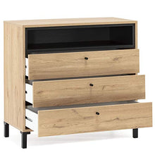 VS Venta-stock Cassettiera Javea 3 cassetti e 1 nicchia, Color Legno e Nero, 80 cm (Larghezza) 40 cm (profonditá) 79,5 cm (Altezza)