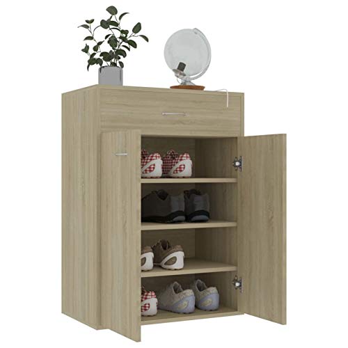 Festnight Mobiletto Portascarpe, Scarpiera in Truciolato con Un cassetto e 2 Ante,Scarpiera Armadio Moderna,60x35x84 cm,Rovere Sonoma