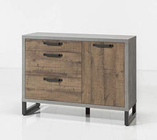 Meubletmoi - Cassettiera con 1 anta e 3 cassetti, in legno marrone e grigio, design industriale, collezione Brooklyn