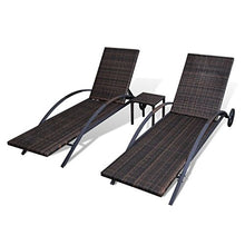 vidaXL Lettini Prendisole con Tavolino 3 pz Elegante Sdraio Mobile Arredo Giardino Spiaggia Piscina Chaise Longue in Polyrattan Marrone