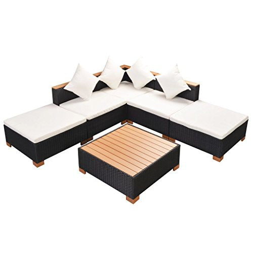 vidaXL Set Divani da Giardino 6 pz con Cuscini in Polyrattan Nero Sofa Esterni