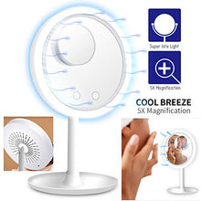GEDHH Specchio per Il Trucco con Specchio cosmetico a Luce LED Specchio cosmetico ingranditore 5X con Ventola, Ricarica USB, 20 * 5 * 33,5 cm