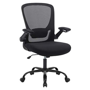SONGMICS Sedia da Ufficio con Braccioli Pieghevoli, Sedia da Scrivania in Rete, Poltrona per Computer Ergonomica, Girevole a 360°, Supporto Lombare Regolabile, Salvaspazio, Nero OBN37BK