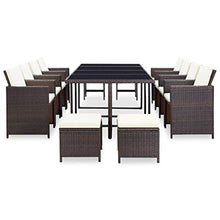 OUSEE Set da Pranzo da Giardino 13 pz con Cuscini Polyrattan Marrone