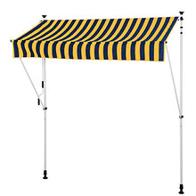 BAKAJI Tenda da Sole Balcone con Gambe di Supporto Regolabili Installazione ad Incastro Parasole Avvolgibile Esterno Giardino a Manovella Telaio in Alluminio Dimensione 200 x 185 cm (Giallo Blu)