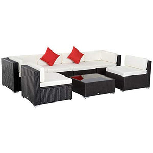 Outsunny Set Mobili da Giardino Rattan Poltrone Tavolino 7pz con Cuscini Balcone Esterno