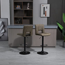 HOMCOM Set 2 Sgabelli Alti con Schienale, Altezza Regolabile e Poggiapiedi, Sgabelli da Cucina o Bar Girevoli Stile Vintage in Microfibra, Cachi