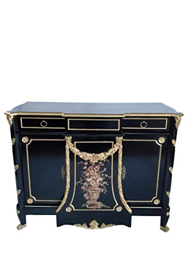 Louises - Cassettiera stile barocco Rokoko, stile antico, colore: nero con oro larghezza 125 cm
