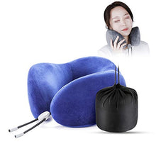HIMFL Cuscino per Il Collo per Aeroplano Schiuma di Memory-Memory, Cuscino da Viaggio Regolabile per poggiatesta Morbida del Sonno con Il Collo del Collo-Master del Comfort di Volo,Blu