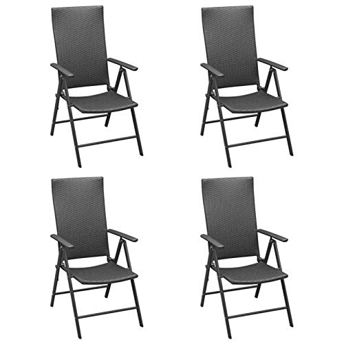 Tidyard Sedie da Giardino 4 pz in Polyrattan Nero,Set Sedie da Giardino,Perfetto Come Tavolo da Campeggio, da Buffet, da Cucina