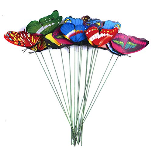 NUOBESTY 50Pcs Farfalla da Giardino su Stecche 3D Pali di Farfalle Mini Farfalla Figurina Art Decor Ornamenti Vegetali per Patio Vaso di Fiori Decorazione Vaso Bonsai 9Cm