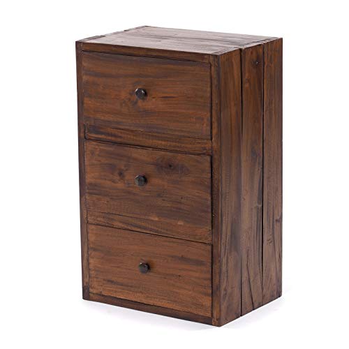 Design Delights Cassettiera in Legno Nature | 56x35x26,5 cm (Altezza x Larghezza x profondità), Legno Riciclato | Comodino, cassettiera | Colore: 02 Marrone Chiaro
