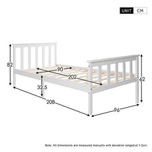 Letto singolo in legno di pino massiccio, con rete a doghe e testiera, 90 x 200 cm, colore: bianco