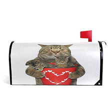 Divertente gatto tiene secchio rosso con due gattini cassetta postale copertina magnetica San Valentino cuore giardino cortile decorazione casa dimensioni standard 53,3 cm x 45,7 cm