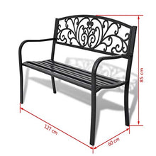 Panca da giardino per esterni, sedia da giardino con schienale con motivo poltrona da giardino a telaio metallico, per cortile e terrazzo, 127 x 60 x 85 cm, capacità di 2 persone.