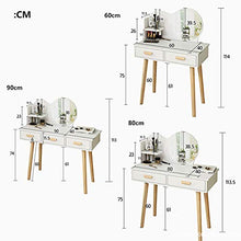 DD&QG Set di Tavoli da Tavolo Tavolo Cosmetici,Camera da Letto Toeletta con Specchio Rotondo E Sgabello Imbottito,2 Scaffali di Stoccaggio,2 Cassetti,Scrivania di Comò-Blu-a 80x40x114cm(31x16x45inch)