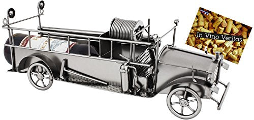 Brubaker portabottiglie con Vigili del Fuoco Auto Camion dei Vigili del Fuoco Oggetto Decorativo Metallo Supporto con Biglietto d' Auguri per Bottiglie di Vino Regalo