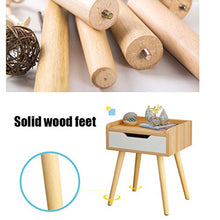 LICHUAN Tavolino moderno comodino comodino con cassetto portaoggetti e legno massello a 4 gambe per soggiorno, camera da letto, comodini e comodini, facile da montare.