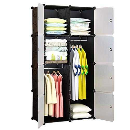 Locker 3-Gitter Armadio 2-Hanging Supporto Rimovibile di Memorizzazione in Plastica Scaffali 8 Porte Abbigliamento Home Camera Nero 75X47X147CM MUMUJIN