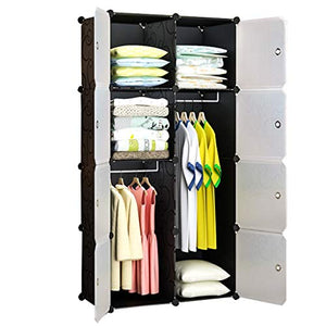 Locker 3-Gitter Armadio 2-Hanging Supporto Rimovibile di Memorizzazione in Plastica Scaffali 8 Porte Abbigliamento Home Camera Nero 75X47X147CM MUMUJIN