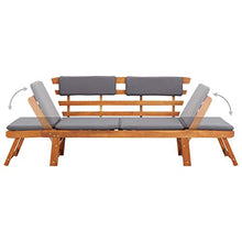 Tidyard Lettino da Giardino 2 in 1 con Cuscino 190 cm Massello Acacia, Sedie a Sdraio da Giardino, Lettino da Esterno, Lettino Prendisole, (155-190) x 60 x 75 cm