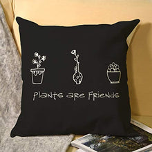 STELULI Federa per cuscino in lino con motivo "Piante sono amici" stampata, federa quadrata per cuscino per letto, divano, decorazione bianca, 45 x 45 cm