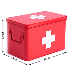 Scatola di Metallo per medicinali, Portaoggetti contenitori per Pronto Soccorso, Vassoio Rimovibile e scompartimenti Separati per Medicine, Strumenti Box Porta Medicine razioni 32x19x20cm - Rosso