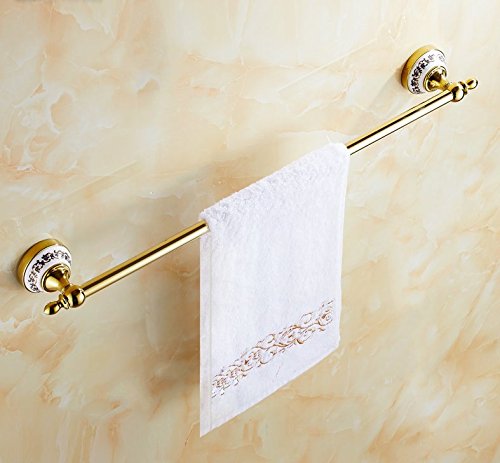 MBYW Portasciugamani Alto carico Portasciugamani da Bagno Mensola portaoggetti Portasciugamani in Porcellana Bianca e Blu unipolare Rame Placcato Oro Doppio Bagno Antico Ciondolo Bagno, 60cm