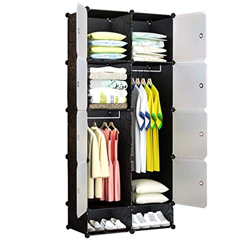 Locker 8-Porte Armadio Scarpe-Bit di Memoria Rimovibili di Plastica Scaffali Abbigliamento Home Camera da Letto Nero 75X47X165CM 2-Hanging MUMUJIN