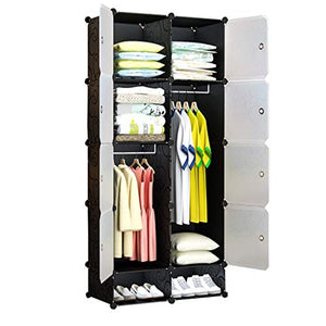 Locker 8-Porte Armadio Scarpe-Bit di Memoria Rimovibili di Plastica Scaffali Abbigliamento Home Camera da Letto Nero 75X47X165CM 2-Hanging MUMUJIN