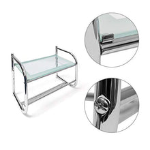 Relaxdays portasciugamani Mensola Porta Asciugamani, Oggetti Bagno, Ripiano in Vetro, 34 x 45 x 23 cm, Acciaio Inossidabile, Argentato, Argento, 1 pz