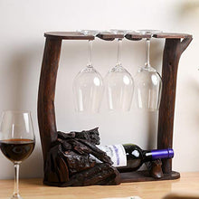 YQJ Portabottiglie da Vino A Forma di da Appoggio in Legno Naturale da Appoggio con Supporto in Vetro, Completamente Assemblato per Bar, Ristorante, Cucina,for 1 Bottle & 3 Glasses
