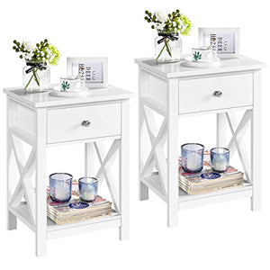 Yaheetech Set 2 Comodini Camera da Letto Bianco Comodino con Cassetto 55 x 40 x 30 cm Tavolino Lato da Divano Stile Shabby Chic Mobiletto da Salotto