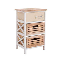 Rebecca Mobili Comodino 3 Cassetti, Mobile, Legno Paulownia, Bianco Beige, Stile Country, Camera Bagno, 56 x 35 x 25 cm (hxlxp)
