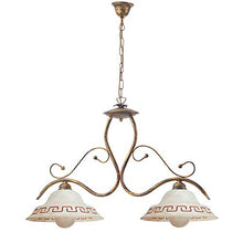 ONLI Lampadario 2 luci Giorgio in Metallo Marrone spennellato Oro e vetri sfumati, Bronzo