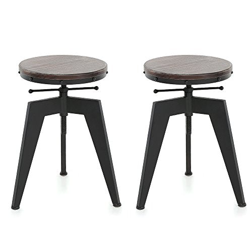 IKAYAA Sgabelli Industrial, 2 Sgabelli da Bar Naturale Legno di Pino Piano Girevole Cucina Pranzo Angolo Sedia Regolabile in Altezza Industrial Style Bar Stool (2 Pezzi)